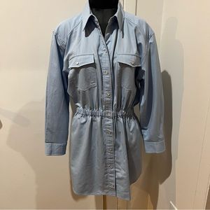 NEW NWT Zara mini shirt dress sky blue L Large $49.90 long sleeve poplin button